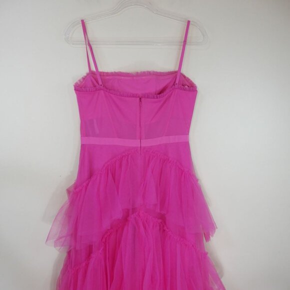 Betsy & Adam Tiered Tulle Ruffle Corset Gown Dress Sz 10 Hot Pink Mesh NEW $308 - Picture 7 of 10